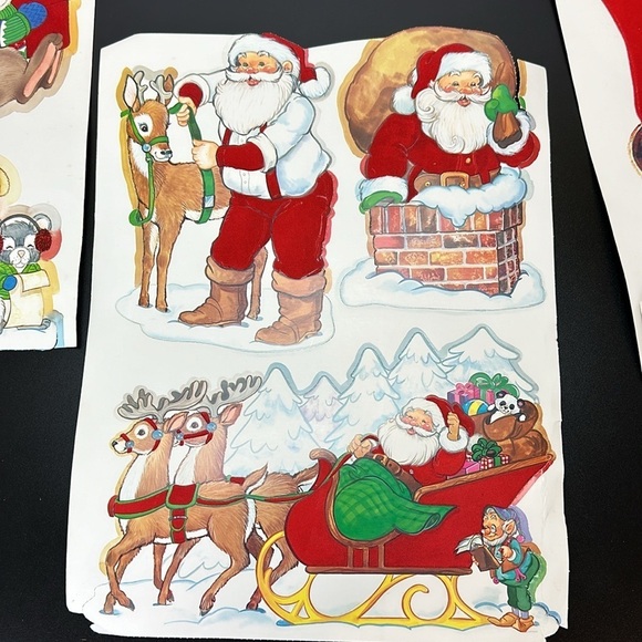 Vtg Eureka USA Velvety Flocked Die Cutout Cardboard Christmas Decor Santa Bears - Picture 10 of 15